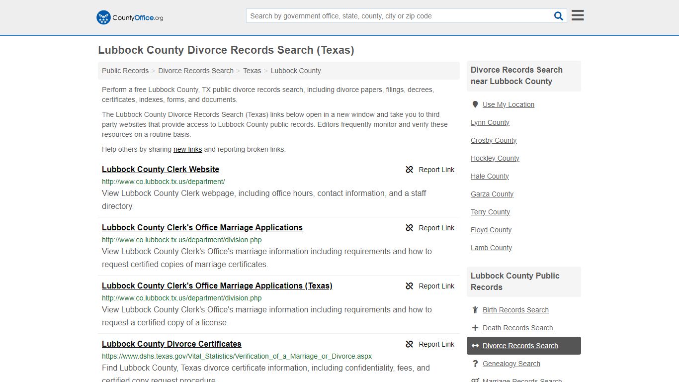 Lubbock County Divorce Records Search (Texas) - County Office