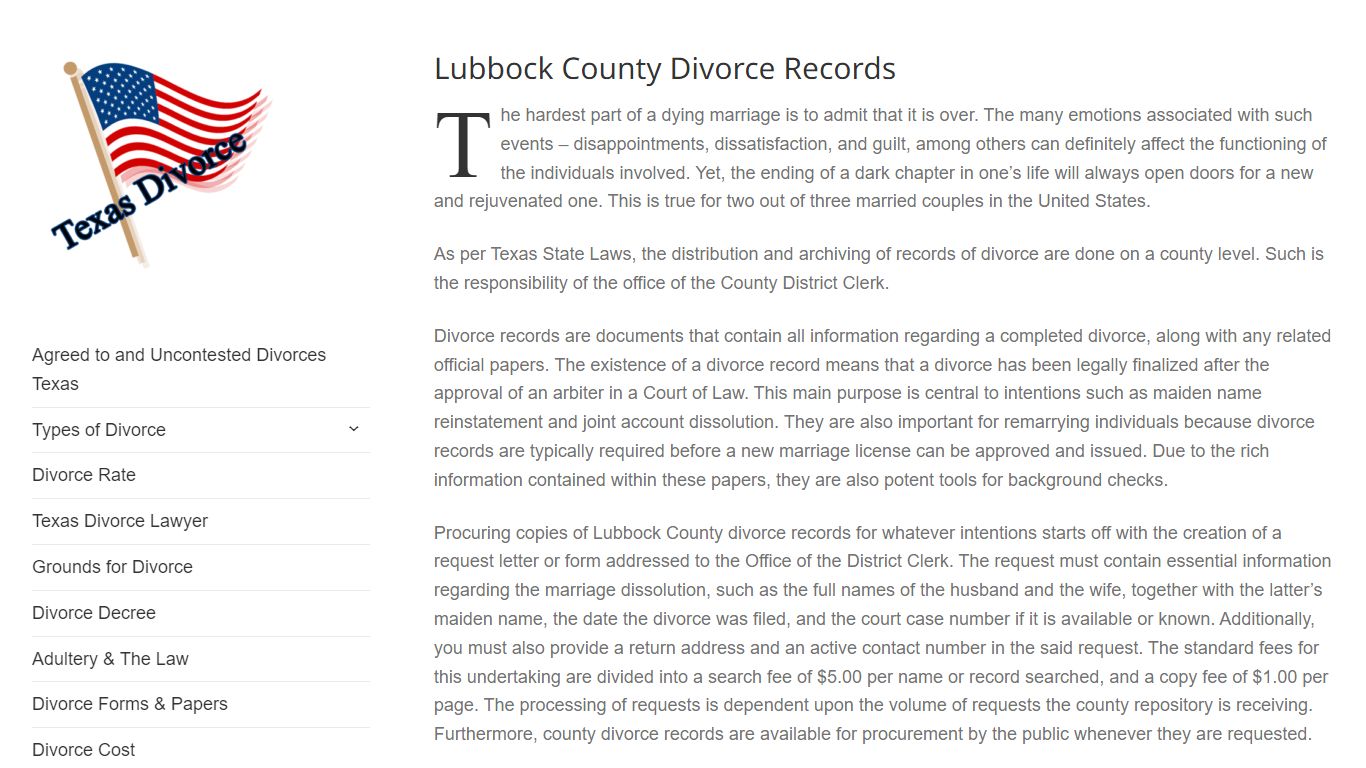 Lubbock County Divorce Records – Divorce in Texas