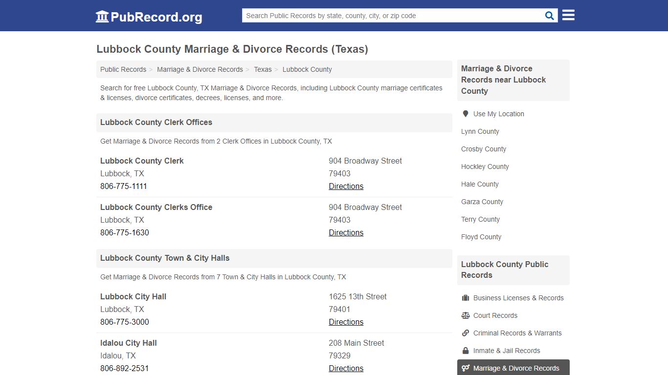 Lubbock County Marriage & Divorce Records (Texas)